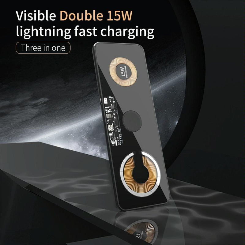 15W Dual Fast Charging Pad For 3 In 1 Wireless Phones