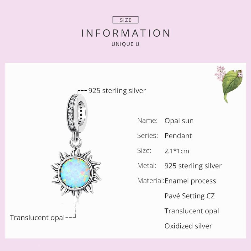 925 Sterling Silver Opal Sun Pendant For Diy Bracelets & Necklaces