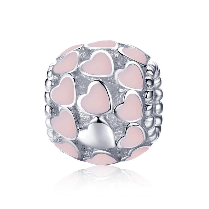 925 Sterling Silver Pure Pink Heart Diamond Beads