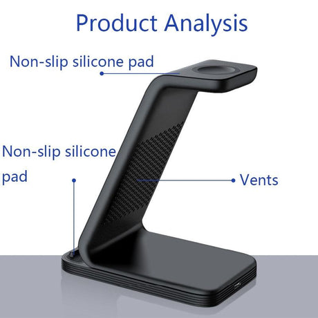 3 In 1 15W Vertical Wireless Charger - Black
