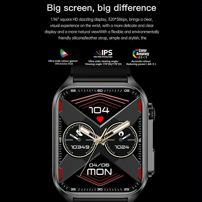 1.96 Inch Ip67 Waterproof Silicone Band Smart Watch Supports Ecg / Remote Families Care / Bluetooth Call / Body Temperature Monitoring - Red