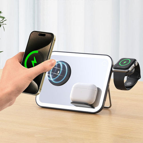 15W 3 In 1 Magnetic Led Makeup Mirror Charger - White