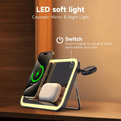 15W 3 In 1 Magnetic Led Makeup Mirror Charger - White