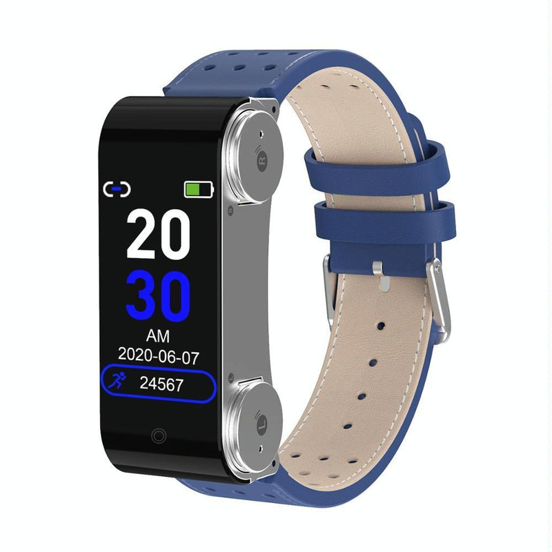 Bluetooth Headset Bracelet With Hr / Bp Monitoring & Temp. Measurement - Blue