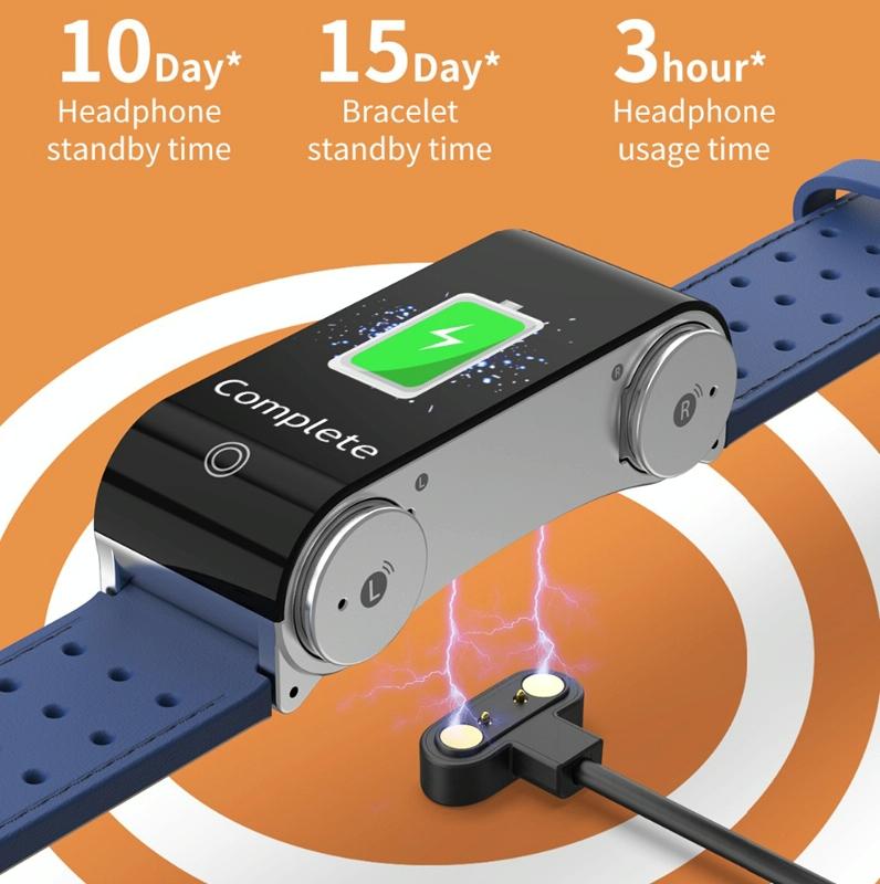 Bluetooth Headset Bracelet With Hr / Bp Monitoring & Temp. Measurement - Blue