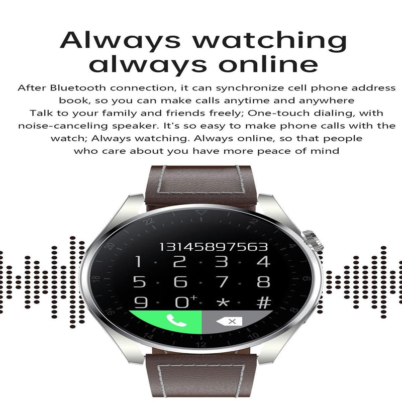 Waterproof Leather Smartwatch With Colour Display - Black