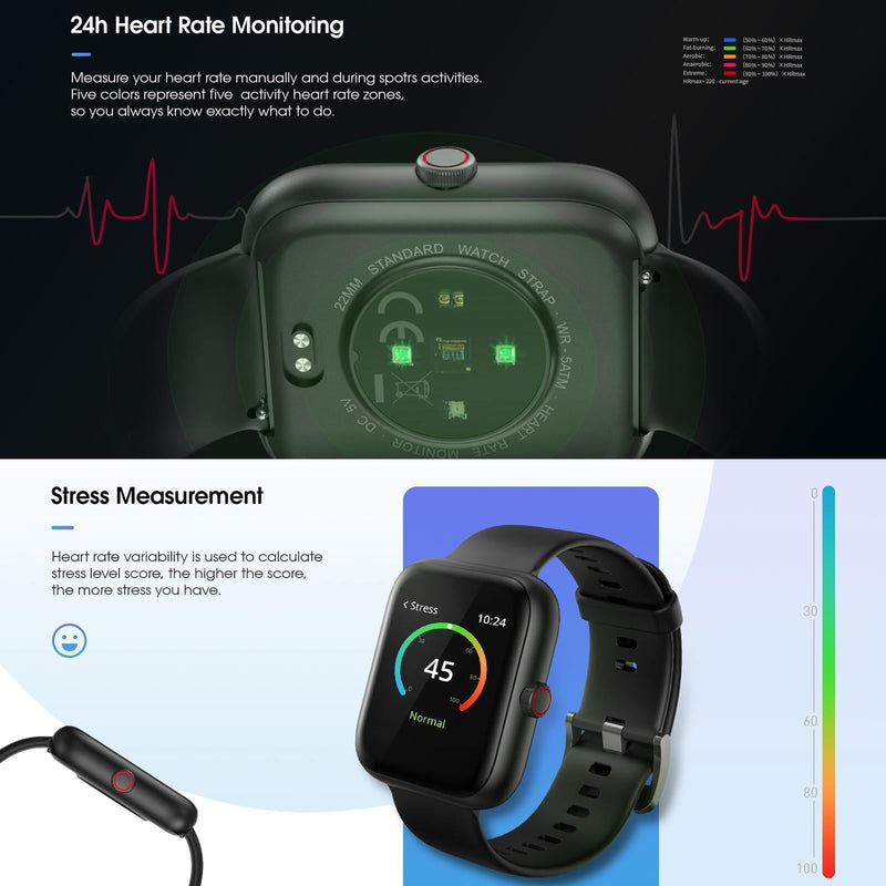 1.57 Inch Tft Touch Screen 5Atm Waterproof Smart Watch Support Sleep Monitoring / Heart Rate Monitoring / Sport Mode / Incoming Call & Information Reminder Black