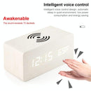 5W Wooden Wireless Charger With Led Mirror Display And Sub Alarm Clock - Bamboo