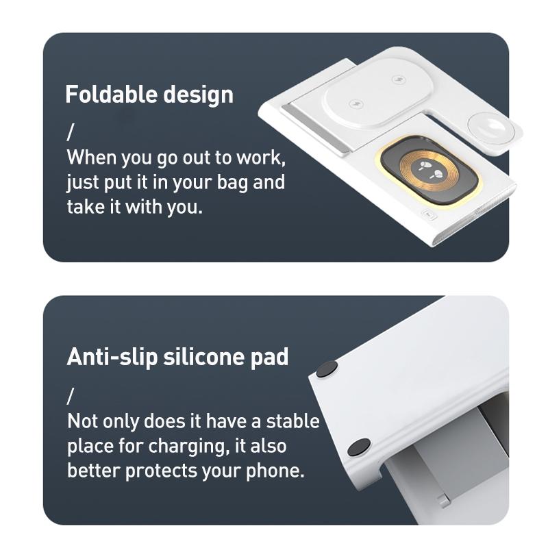 15W 3 In 1 Foldable Wireless Charger - Black