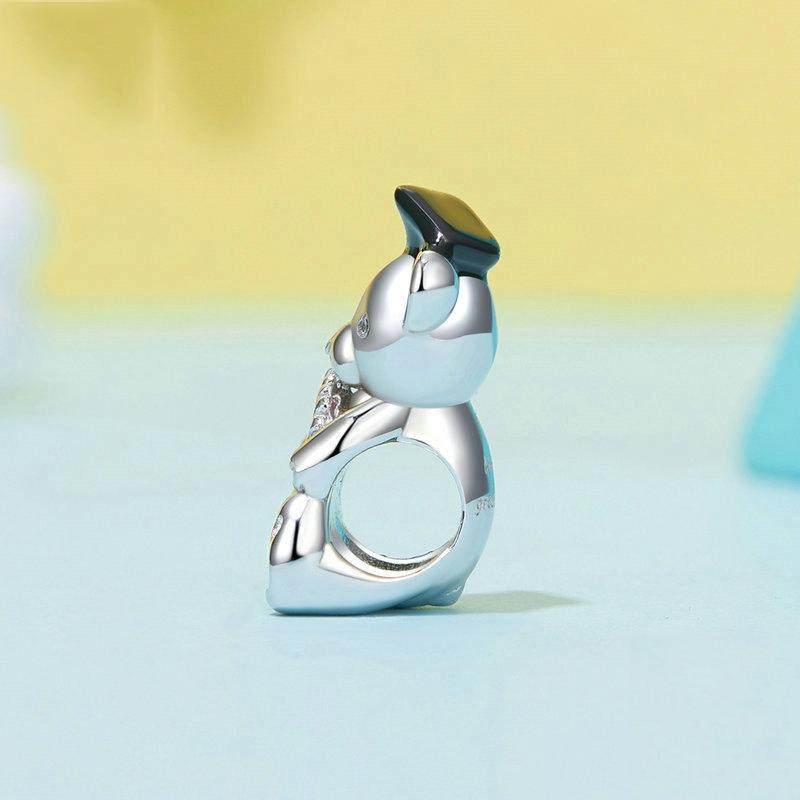 925 Sterling Silver Platinum Plated Happy Bear Heart Diy Beads