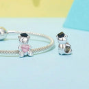 925 Sterling Silver Platinum Plated Happy Bear Heart Diy Beads
