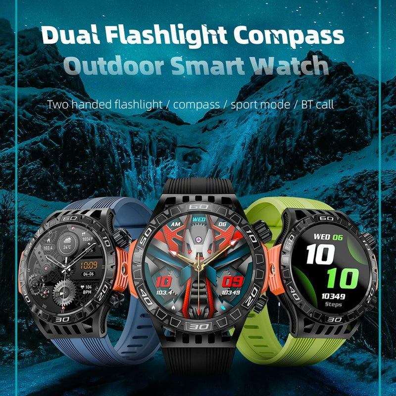1.46 Inch Ip68 Waterproof Sos Flashlight Bluetooth Smart Watch - Black