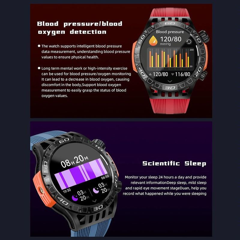 1.46 Inch Ip68 Waterproof Sos Flashlight Bluetooth Smart Watch - Black