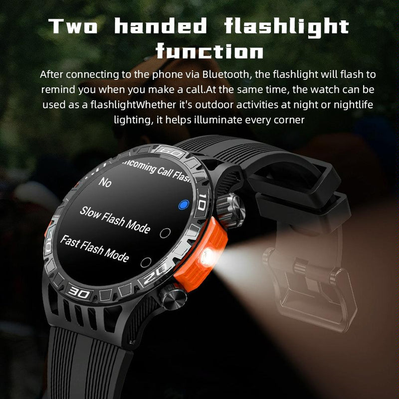1.46 Inch Ip68 Waterproof Sos Flashlight Bluetooth Smart Watch - Black