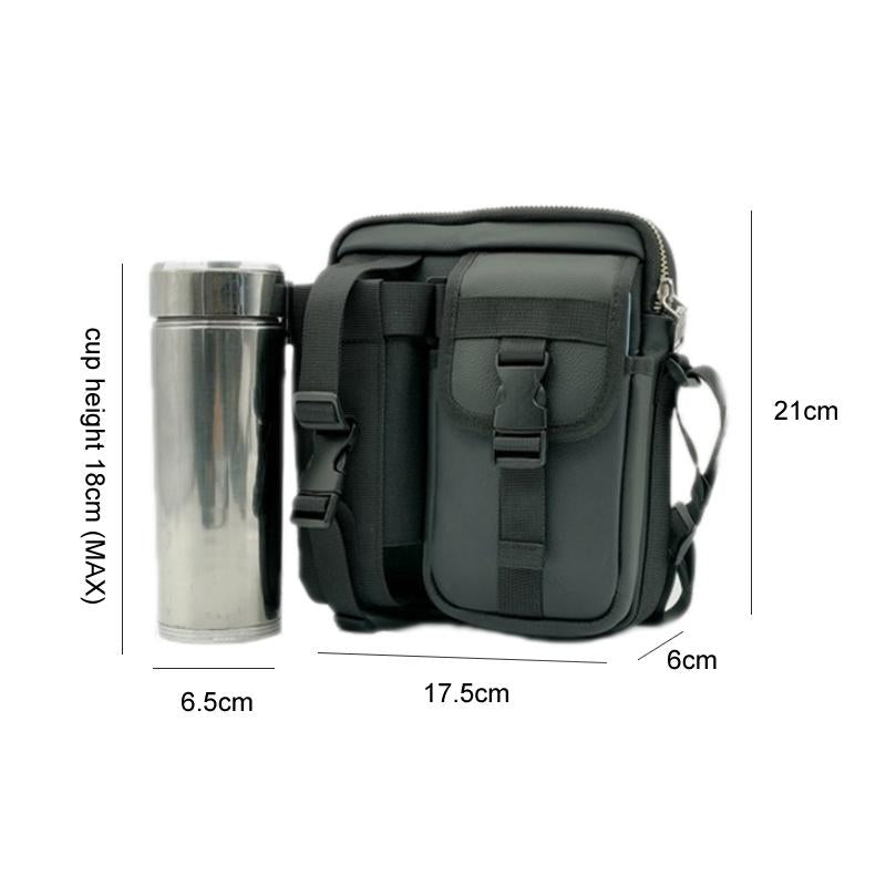 8 Leather Shoulder Mobile Phone Messenger Bag Casual Water Bottle Bag - Black