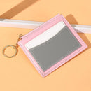 Portable Simple Card Holder Coin Purse With Keychain Unisex Pu Wallet - Blue