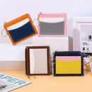 Portable Simple Card Holder Coin Purse With Keychain Unisex Pu Wallet - Blue