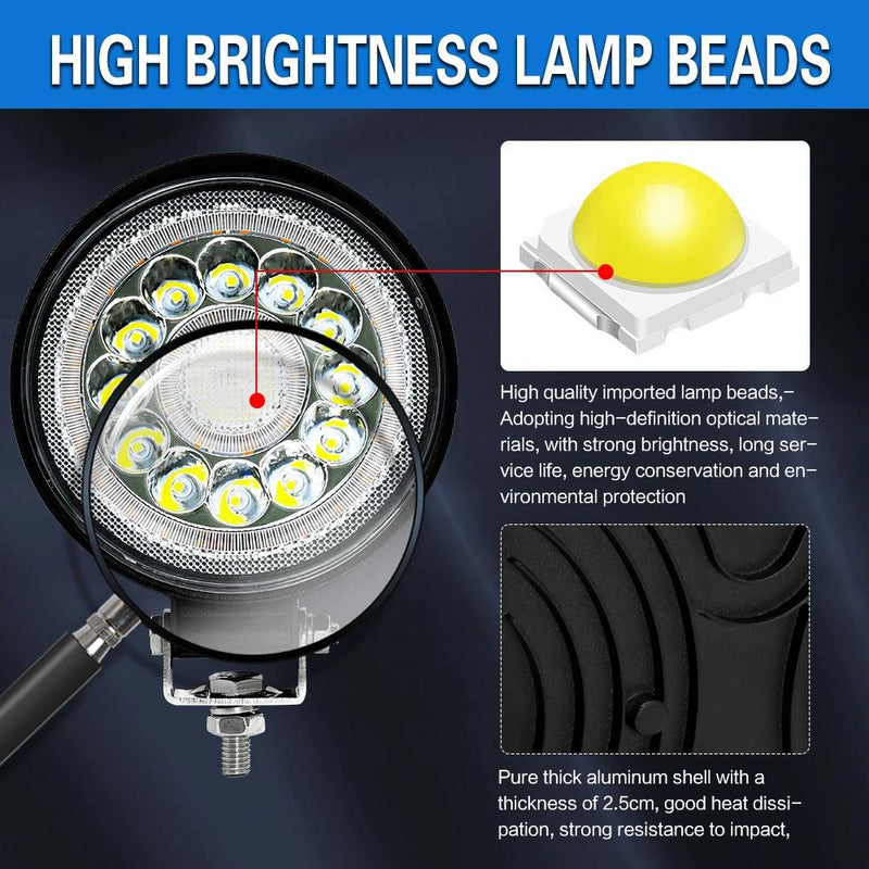 1 Pair 4 Inch Round Double Circle Angel Eye Work Light Black