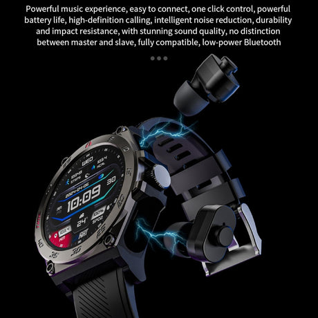 1.53 Inch Ip67 Bt5.0 Sport Smart Watch With Earbuds Support Bluetooth Call / Sleep / Blood Oxygen / Heart Rate / Blood Pressure Health Monitor - Black