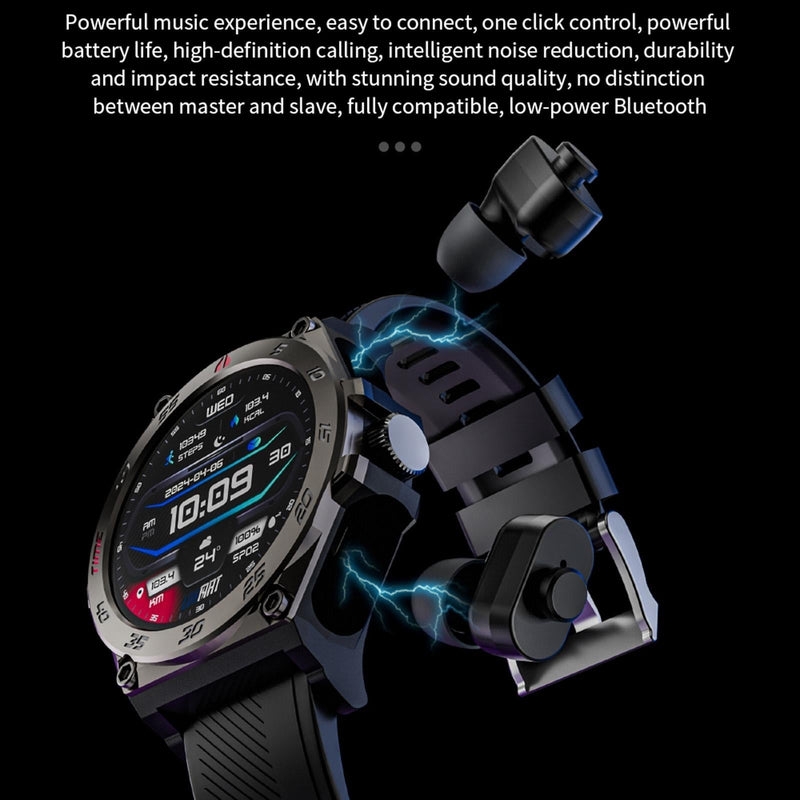 1.53 Inch Ip67 Bt5.0 Sport Smart Watch With Earbuds Support Bluetooth Call / Sleep / Blood Oxygen / Heart Rate / Blood Pressure Health Monitor - Black