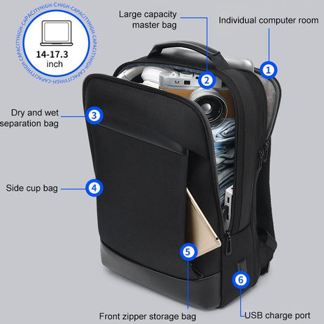 18 Inch Waterproof Double Shoulder Backpack With Usb Black