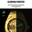 Men Automatic Mechanical Watch with Luminous Dial and Steel Band - Silver Belt Black Face
