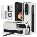 Double Buckle Foldable Phone Case with Pen Slot - White