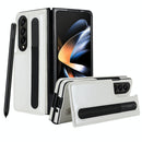 Double Buckle Foldable Phone Case with Pen Slot - White