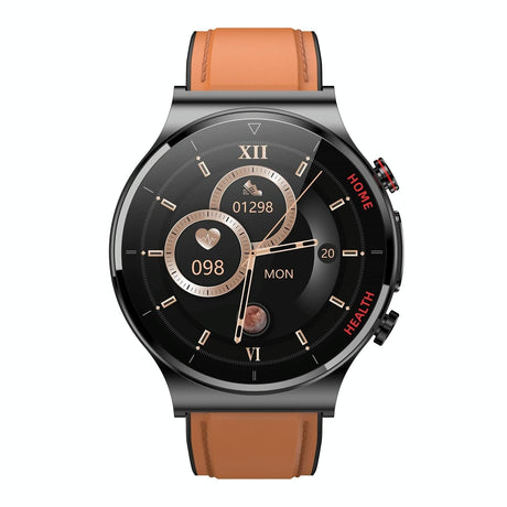 1.32 Inch Screen Leather Watch Strap Smart Health Watch Supports Body Temperature Monitoring Ecg Monitoring Blood Pressure - Black