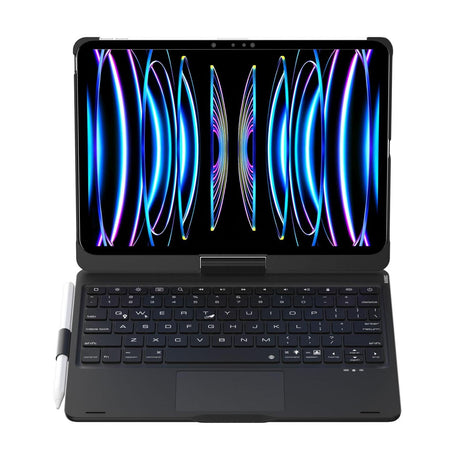 360 Degree Rotating Bluetooth Keyboard Leather Case For Ipad Pro 11 With Backlight - Black