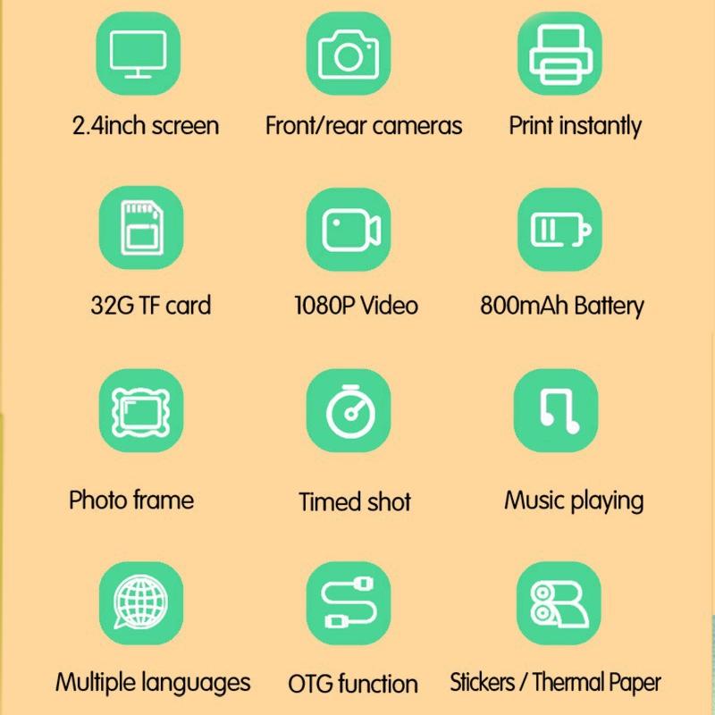 Instant Printing Camera With 2.4 Hd Screen And 32Gb Tf Card