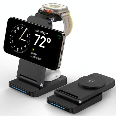 3 In 1 Magnetic Wireless Charger Stand - Black