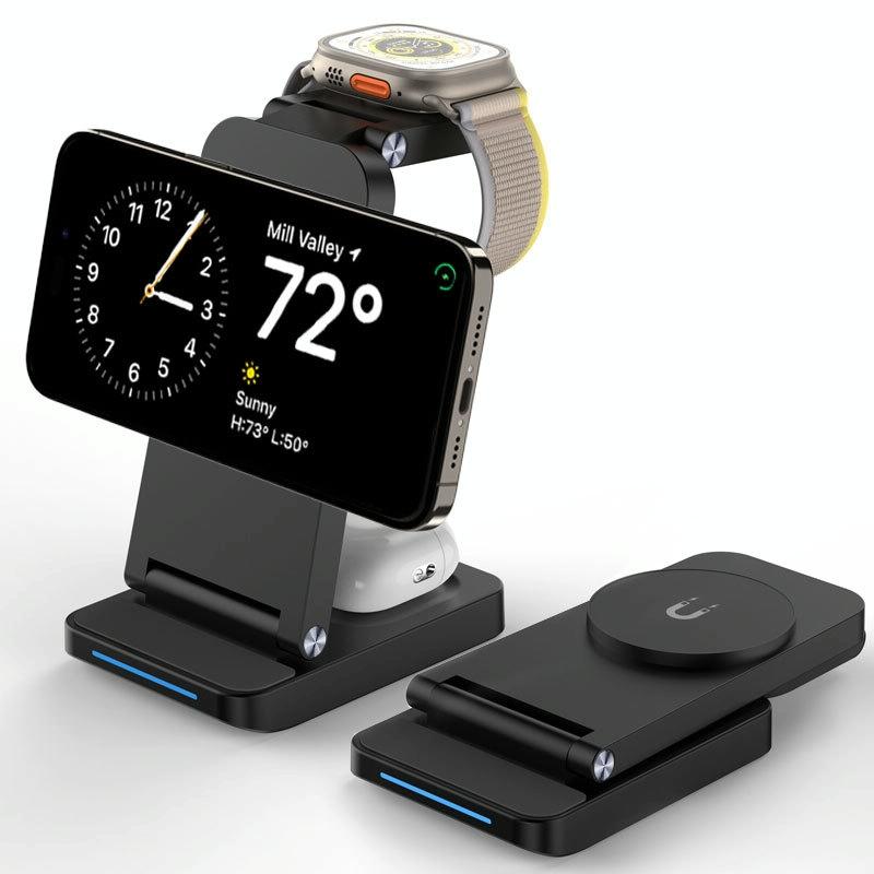 3 In 1 Magnetic Wireless Charger Stand - Black