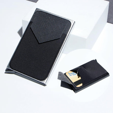 Compact Metal Card Holder with Rfid Protection - Black