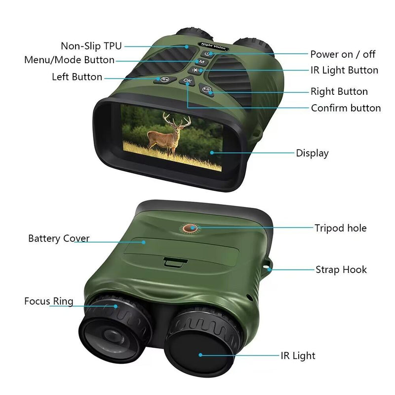 3 Ips Screen Digital Night Vision Binoculars with 3 Display - Black