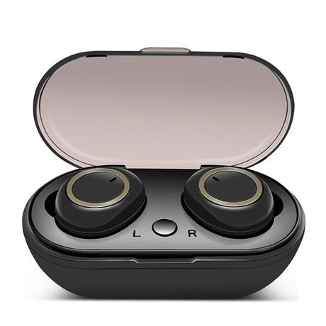 Mini Invisible Tws Bluetooth 5.0 Earphones with Charging Box & Mic - Black