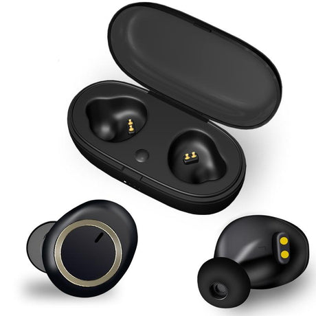 Mini Invisible Tws Bluetooth 5.0 Earphones with Charging Box & Mic - Black