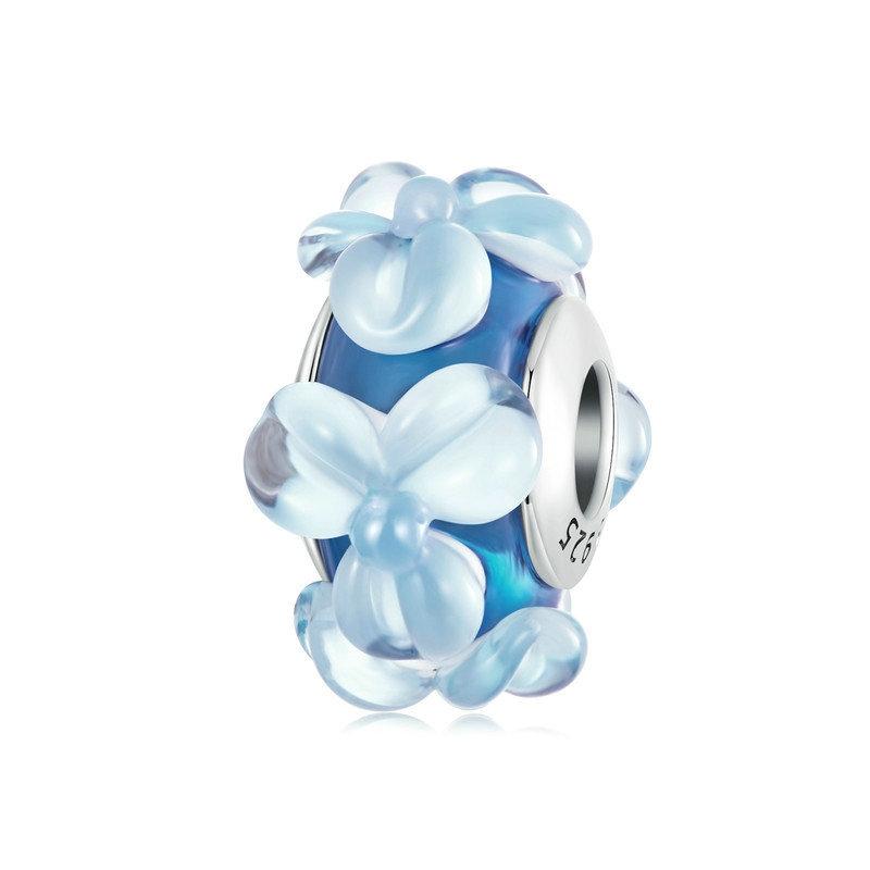 925 Sterling Silver Blue Flower Glass Bead Diy Jewelry