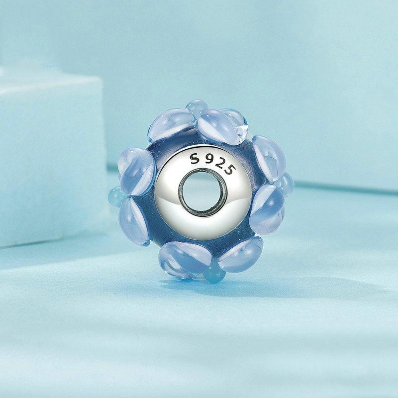 925 Sterling Silver Blue Flower Glass Bead Diy Jewelry