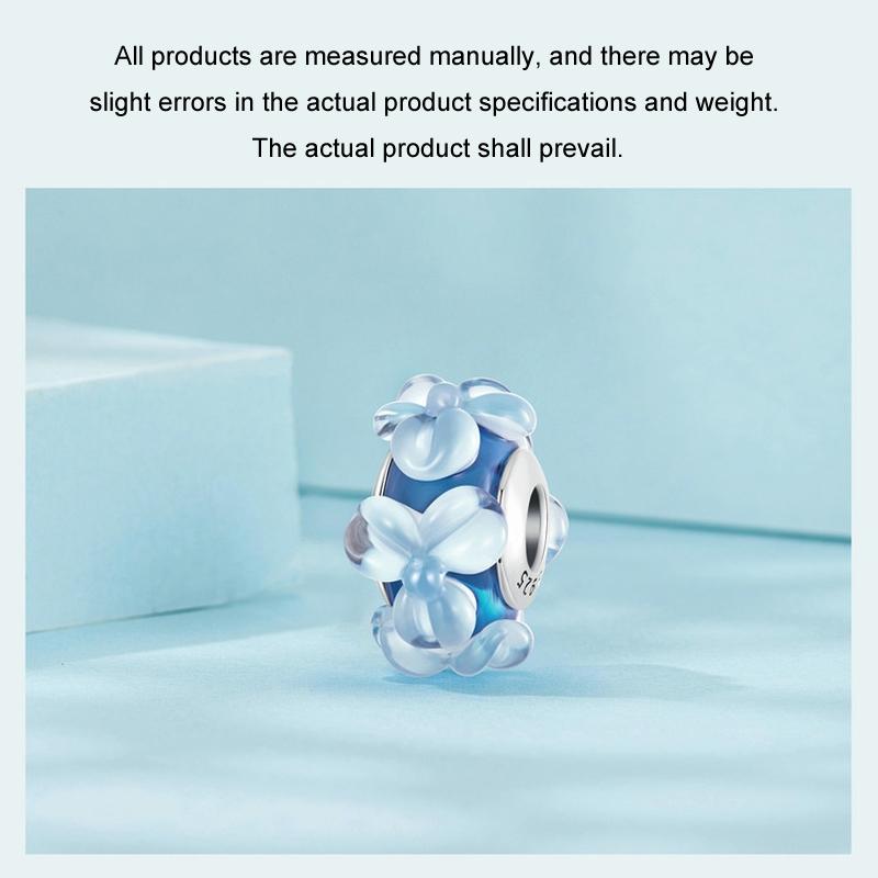 925 Sterling Silver Blue Flower Glass Bead Diy Jewelry