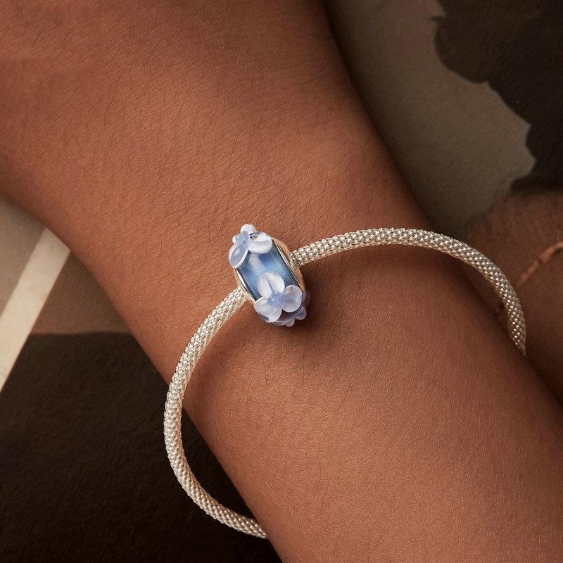 925 Sterling Silver Blue Flower Glass Bead Diy Jewelry