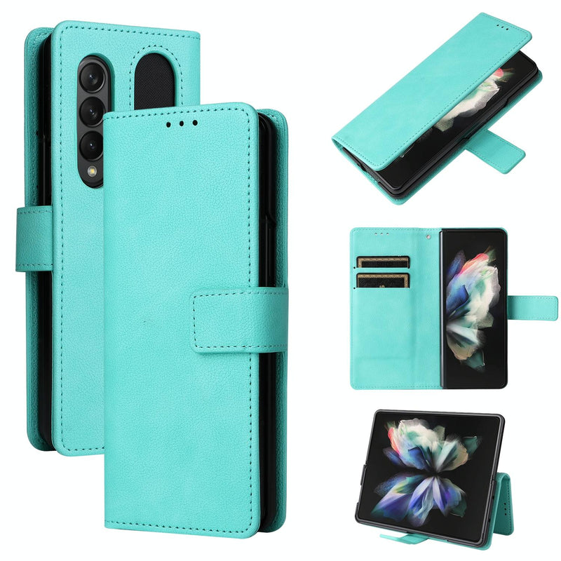 For Samsung Galaxy Z Fold4 5G Leather Flip Case With Pen Slot - Mint Blue