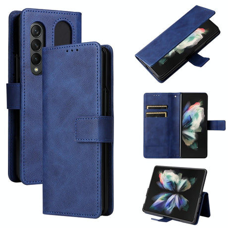 For Samsung Galaxy Z Fold4 5G Leather Flip Case With Pen Slot - Mint Blue
