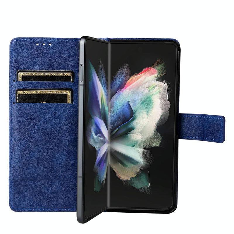 For Samsung Galaxy Z Fold4 5G Leather Flip Case With Pen Slot - Mint Blue