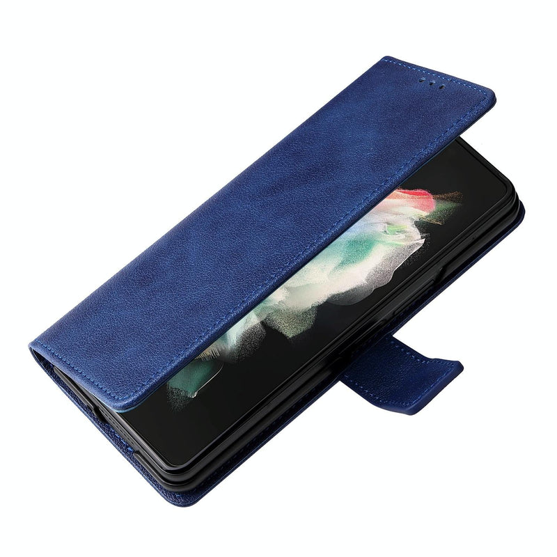 For Samsung Galaxy Z Fold4 5G Leather Flip Case With Pen Slot - Mint Blue