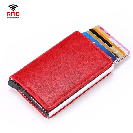 Automatic Rfid Blocking Card Holder with Coin Pocket - Red