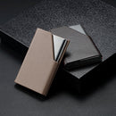 Stainless Steel Business Card Holder Men Leather Clamp - Black