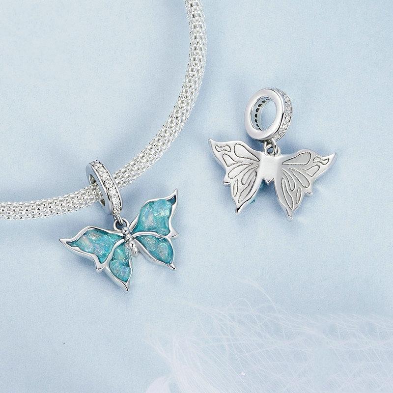 925 Sterling Silver Platinum Plated Butterfly Pendant Beads