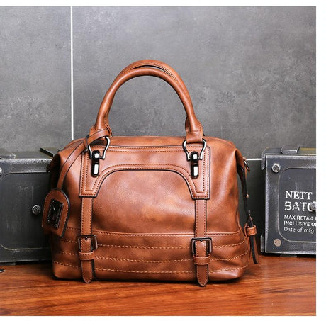 Soft Faced Casual Handbag - Large Diagonal Shoulder Bag - Black