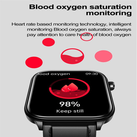 1.96 Inch Colour Screen Smart Watch Leather Strap Support Bluetooth Call / Ecg - Black